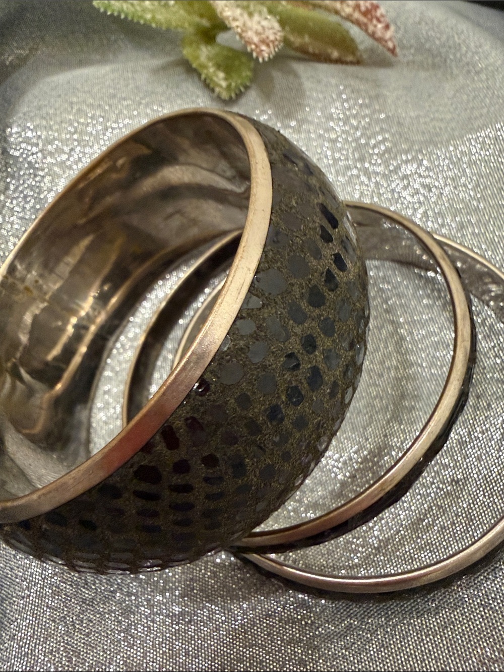 Vintage Silver & Black Matching Reptilian 3-Pc Bangle Set